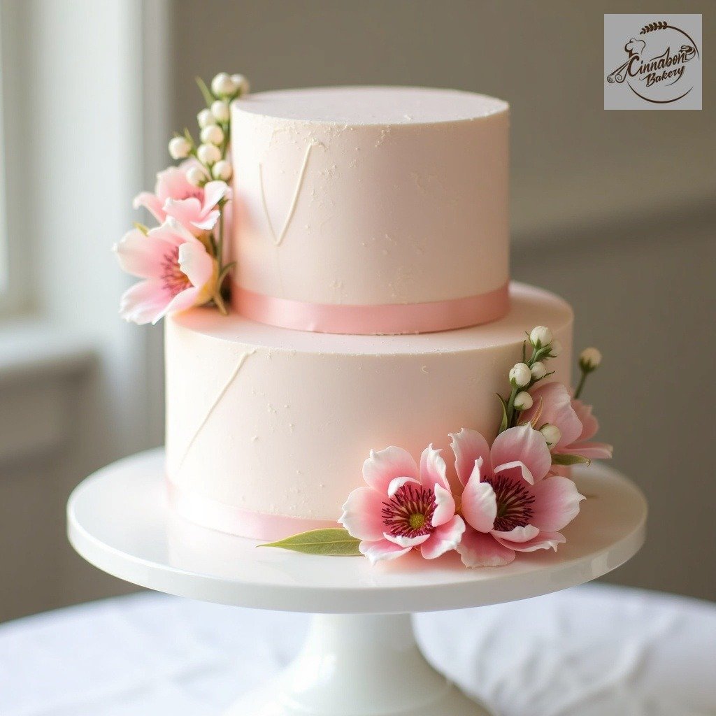Pink & White Flower Blossom Wedding Cake