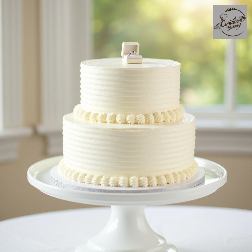 Two Tier Classic White Wedding Cake with Ring Box
