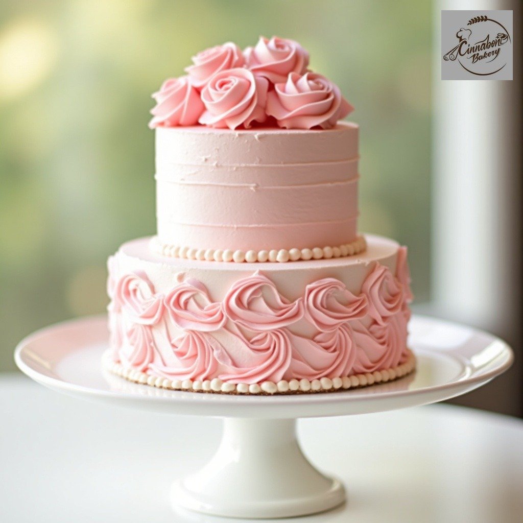 Two Tier Pink Rose Wedding Cake