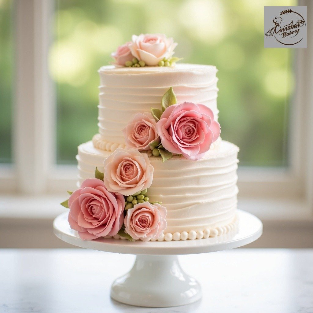 Two Tier Rose Wedding Cake
