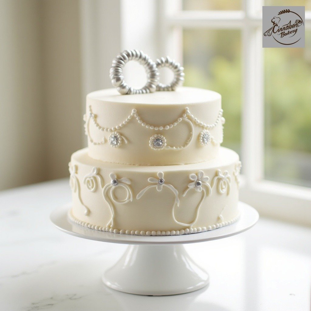 Two Tier Silver Engagement Ring Box Cake
